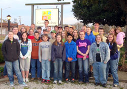 Youths from the Tell City Deanery pose for a photo outside the Carriage Inn, a restaurant in Tell City. The youths ate there after getting together for bowling. The youths represent the parishes of St. Augustine in Leopold, St. Boniface in Fulda, St. Meinrad in St. Meinrad and St. Pius V in Troy. (Submitted photo)
