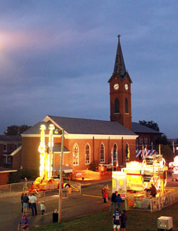 Rides light up the night on Sept. 9 during a parish festival at St. Mary Parish in North Vernon. The annual celebration was expanded from one day to three days this year to mark the 150th anniversary of the founding of the Seymour Deanery faith community. (Submitted photo)