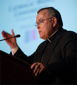 Archbishop Charles J. Chaput of Philadelphia addresses attendees at the Catholic Media Conference in Indianapolis June 20. (CNS photo/Nancy Wiechec)