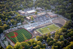 An aerial photograph shows the new $2.9 million athletic complex that was recently created at Bishop Chatard High School in Indianapolis. The new multi-sports stadium, baseball field and softball field were funded by the school’s Golden Opportunities Capital Campaign that also increased the school’s endowments for tuition assistance and teacher compensation, and upgraded the school’s classrooms, science labs and technology system. (Submitted photo)