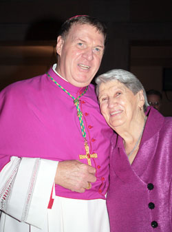 Archbishop Joseph W. Tobin poses with his mother, Marie Tobin, on Oct. 9, 2010, after he was ordained an archbishop at St. Peter’s Basilica at the Vatican. (Submitted photo)