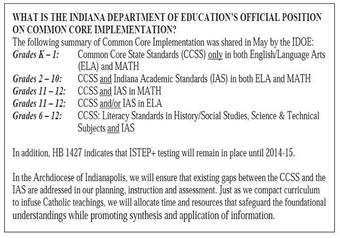 What is the Indiana Department of Education's Official Position on Common Core Implementation?