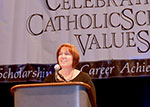 Mary McCoy speaking at the Celebrating Catholic Schools Values Awards Dinner