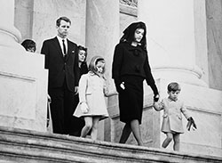 Robert F. Kennedy, Caroline Kennedy, first lady Jacqueline Kennedy and John F. Kennedy Jr. are seen leaving the U.S. Capitol on Nov. 24, 1963. The following day a funeral Mass was celebrated for U.S. President John F. Kennedy at the Cathedral of St. Matthew the Apostle in Washington. (CNS photo/Abbie Rowe, National Parks Service, courtesy John F. Kennedy Presidential Library and Museum)