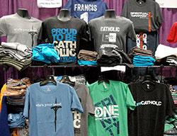 T-shirts display inspiring faith messages at Inspiration Junction during the National Catholic Youth Conference on Nov. 23. (Photo by John Shaughnessy)