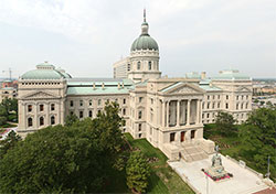 An aerial view of the Indiana State Capitol building in Indianapolis.