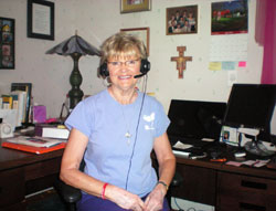Kay Dodds, founder of Changing Hearts US, prepares to record her weekly two-minute radio spot via Skype. (Submitted photo)