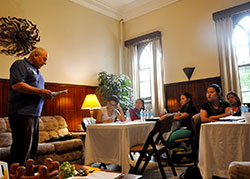 Ken Ogorek, archdiocesan director of catechesis, leads a session of the Blessed Isidore Ngei Ko Lat Burmese Pastoral and Catechetical Formation Program in the rectory of Sacred Heart of Jesus Parish in Indianapolis on Aug. 9. (Photo by Natalie Hoefer) 