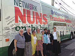 The “Nuns on the Bus” tour recently stopped at St. Thomas Aquinas Church in Indianapolis as part of their journey of support for Pope Francis’ call to build an economy of inclusion. (Submitted photo)