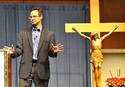 Theologian and Catholic author Edward Sri gives a presentation on Oct. 31 at the Indiana Convention Center in Indianapolis during the annual Indiana Catholic Men’s Conference. (Photo by Sean Gallagher)