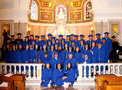 Graduates of the archdiocesan Hispanic Pastoral Leadership Institute are pictured inside the Blessed Sacrament Chapel in SS. Peter and Paul Cathedral on June 11. All told, 43 graduates—34 in pastoral leadership, and nine in spiritual direction—received diplomas on that day. (Submitted photo)