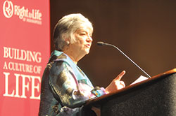 Sue Ellen Browder addresses more than 900 pro-life supporters at the Indiana Convention Center in Indianapolis during Right to Life of Indianapolis’ Celebrate Life Dinner on Oct. 4. (Photo by Natalie Hoefer)