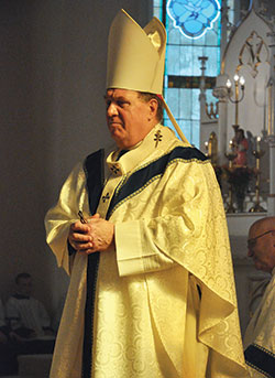 An emotional Cardinal-designate Joseph W. Tobin speaks at the end of a Nov. 6 Mass at St. Ann Church in Jennings County. The liturgy, which celebrated the 175th anniversary of the founding of the Seymour Deanery faith community, was the last celebrated by Cardinal-designate Tobin as archbishop of Indianapolis. (Photo by Sean Gallagher)