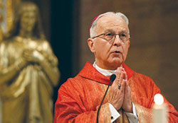 Bishop Dale J. Melczek of Gary, Ind., is pictured concelebrating Mass with U.S. bishops from Illinois, Indiana and Wisconsin at the Basilica of St. Paul Outside the Walls in Rome in this Feb. 13, 2012, file photo. He retired as bishop of Gary in 2014. Bishop Melczek has known Cardinal Joseph W. Tobin for nearly 40 years since their days ministering as priests in the Archdiocese of Detroit. (CNS photo/Paul Haring) 