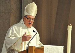 Cardinal Joseph W. Tobin delivers the homily during his farewell Mass on Dec. 3 at SS. Peter and Paul Cathedral in Indianapolis. (Photo by Sean Gallagher)