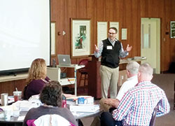 Peter Denio, program manager at the Washington-based Catholic Leadership Roundtable, leads a workshop on Catholic Standards for Excellence on May 3 at Our Lady of Fatima Retreat House in Indianapolis. Catholics from across central and southern Indiana participated in the workshop. (Submitted photo)