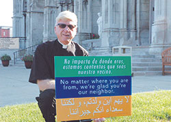 As the pastor of St. Mary Parish in Indianapolis, Father Carlton Beever has led his parish in displaying signs of “acceptance, tolerance and welcome” throughout the downtown area. (Photo by John Shaughnessy)