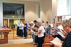 The Sisters of St. Benedict of Our Lady of Grace Monastery in Beech Grove pray during a service in July in the monastery’s oratory. (Submitted photo)