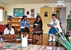 Franciscan Sister Barbara Leonhard, right, teaches a class on Scripture to members of the Franciscan Sisters of Mary in Papua New Guinea during her time as a missionary in the southwestern Pacific island nation in 1993-94. A member of the Oldenburg Franciscans, Sister Barbara continues to teach Scripture and lead retreats from coast to coast and beyond. (Submitted photo)