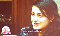 Marina Abdullah, 18, is seen in a screen shot from a video in which she speaks about her desire to continue to live in the Holy Land. The video, shown during a fundraising dinner for the foundation held on Oct. 21 in Indianapolis, featured people who have benefited from scholarships provided by the Franciscan Foundation for the Holy Land that help young adults get an education and stay in their ancestral home. (Photo by Natalie Hoefer)