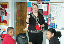 Lynne Locke has been chosen as this year’s recipient of the Saint Theodora Excellence in Education Award, the highest honor for a Catholic educator in the archdiocese. Locke teaches junior high theology and social studies at Cardinal Ritter Jr./Sr. High School in Indianapolis. (Photo by John Shaughnessy) 