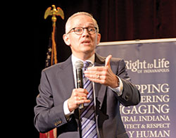 David Bereit, founder and former CEO of 40 Days for Life, makes a point during his keynote address at the Right to Life of Indianapolis “Celebrate Life” dinner and fundraiser at the Indianapolis Downtown Marriott on Sept. 25. (Photo by Natalie Hoefer)