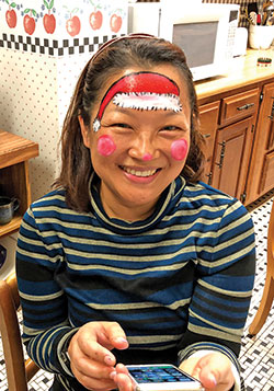 Providence Sister Teresa Kang practices face painting on Nov. 28, 2017, at Corbe House on the grounds of the motherhouse of the Sisters of Providence of Saint Mary-of-the-Woods in St. Mary-of-the-Woods. (Submitted photo)