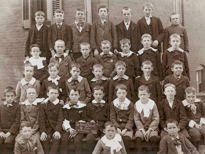 The third-grade boys’ class from the former St. John the Evangelist School in Indianapolis appears in this Oct. 18, 1895, photo. St. John the Evangelist Parish had separate schools for boys and girls at different times in its history. The school for boys was staffed by Sacred Heart brothers until 1929, when it was taken over by the Sisters of Providence of Saint Mary-of-the-Woods, who staffed the girls’ school. The grade school, which ultimately became a single coeducational institution, closed in 1959. 