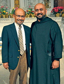 Ravi Nalim, left, and Benedictine Father Peduru Fonseka pose in SS. Peter and Paul Cathedral in Indianapolis on April 25 after a “Solidarity Vigil and Interfaith Prayer” in response to the Easter Sunday bombings in Sri Lanka. Nalim, who is Muslim, and Father Peduru are both natives of Sri Lanka. (Photo by Sean Gallagher)