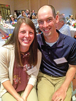Jess, left, and David Gasper of St. Ann Parish in Jennings County said supporting the annual United Catholic Appeal is important to them. They were among the 90 people who attended the Circle of Giving Mass and dinner on May 16 at St. Mary-of-the-Knobs Parish in Floyd County. (Photo by Leslie Lynch)