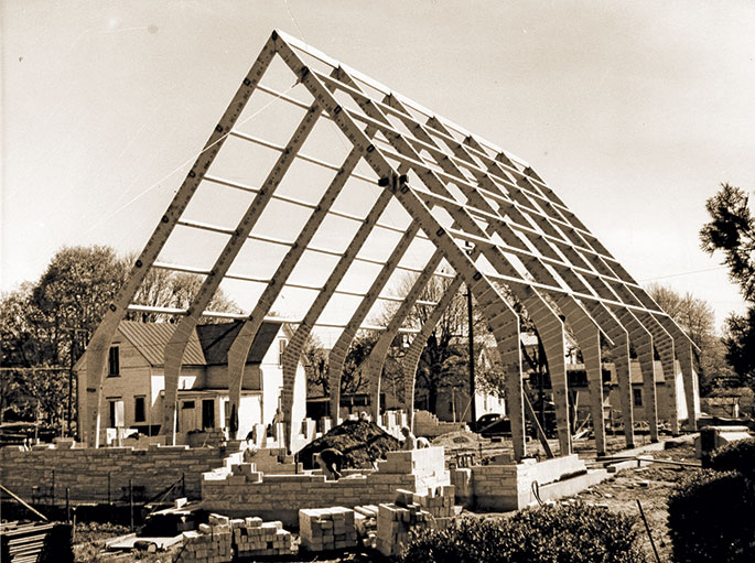 In this photo from 1959, the new church building for St. Meinrad Parish in St. Meinrad is shown under construction. Ground was broken for construction of the new church building on Jan. 25, 1959, and the church was dedicated on March 27, 1960. The Tell City Deanery faith community was founded in 1854.