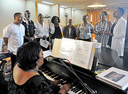 Members of the choir of St. Rita Parish in Indianapolis sing during an Aug. 3 Mass at the faith community’s church to mark the 100th anniversary of its founding. (Photo by Sean Gallagher)