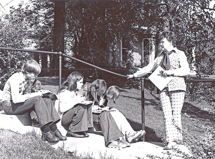 In this photo, a religious education class at Holy Trinity Parish in Edinburgh takes the opportunity to meet outside during nice weather. This photo originally appeared in The Criterion on May 20, 1977.