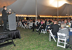 Archbishop Charles C. Thompsons speaks on Sept. 23 on the grounds of Bishop Simon Bruté College Seminary in Indianapolis to some 175 supporters of the archdiocesan-operated college seminary during its annual Celebrate Bruté event. (Photo by Sean Gallagher)