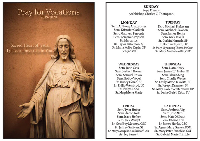 Prayer card: Pray for those in priestly or religious formation each day of the week