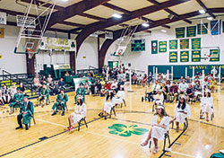 Social distancing was a priority during the June 21 graduation ceremony of the 19 members of the Class of 2020 of Father Michael Shawe Memorial Jr./Sr. High School in Madison in the school’s gym. (Photo courtesy of Laura Jayne Gardner Photography)