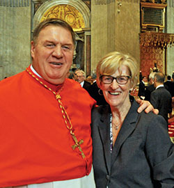 Annette “Mickey” Lentz, chancellor of the archdiocese, was all smiles on Nov. 19, 2016, when then-Archbishop of Indianapolis Joseph W. Tobin was installed as a cardinal by Pope Francis in St. Peter’s Basilica at the Vatican. (File photo by John Shaughnessy)
