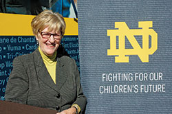 Annette “Mickey” Lentz poses for a photo in October of 2013 when she was chosen as one of the first recipients of the University of Notre Dame’s Sorin Award for Service to Catholic Schools. (File photo by John Shaughnessy)