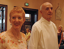 Then-deacon candidate Patrick Bower and his wife Lynn process on June 28, 2008, into SS. Peter and Paul Cathedral in Indianapolis at the start of the Mass in which he and 24 other men were ordained as the first class of permanent deacons in the history of the archdiocese. (File photo by Mary Ann Wyand)