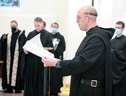 Benedictine Brother Stanley Rother Wagner professes solemn vows as a monk of Saint Meinrad Archabbey in St. Meinrad on Jan. 25 in the monastery’s Archabbey Church of Our Lady of Einsiedeln. (Photo courtesy of Saint Meinrad Archabbey)