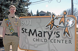 Teddy Isakson is pursuing the achievement of becoming an Eagle Scout with his plan to collect books and build bookshelves for the children who are served by St. Mary’s Child Center in Indianapolis. (Photo by John Shaughnessy)