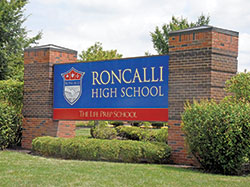 A sign for Roncalli High School in Indianapolis is seen in this file photo. (File photo by Sean Gallagher)