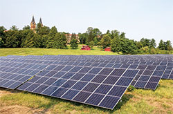 Solar panels sit in a field at the base of the hill on which Saint Meinrad Archabbey and its seminary are located in St. Meinrad. (Photo courtesy of Saint Meinrad Archabbey)