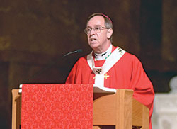 Archbishop Charles C. Thompson preaches a homily during an Oct. 17, 2021, Mass at SS. Peter and Paul Cathedral in Indianapolis that began the archdiocese’s participation in the preparation for a 2023 meeting at the Vatican of the Synod of Bishops on synodality in the Church. (File photo by Sean Gallagher)
