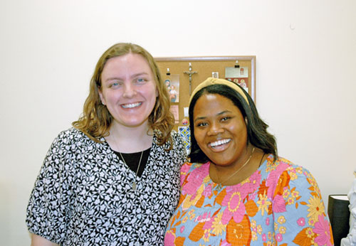 Rachel Levy and Cheyenne Johnson are young adult leaders in the archdiocese who believe the choice of Pope Leo XIV, an American, could re-energize young Americans about the Catholic faith and lead them into the Church. (Photo by John Shaughnessy)