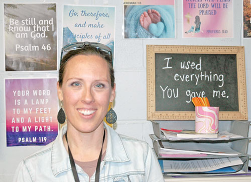Maggie Banet is the recipient of the 2025 Saint Theodora Excellence in Education Award, the highest honor given to an educator in the archdiocese. (Photo by John Shaughnessy)