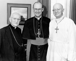 Bishop William Higi with predecessors Cardinal John Carberry (left) and Bishop Raymond Gallagher (right) in 1984.