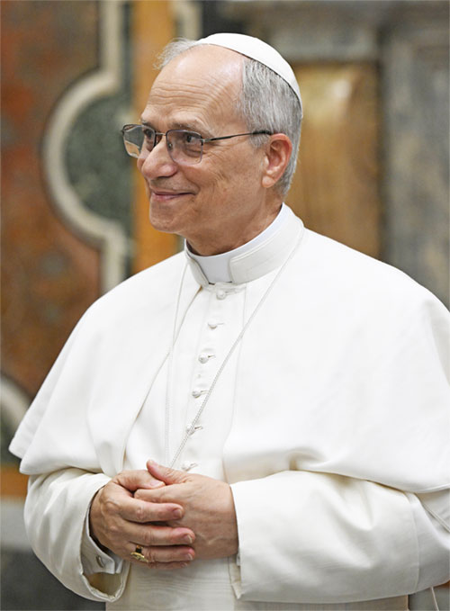 Pope Leo XIV leads an audience with members of the De La Salle Christian Brothers at the Vatican May 15, 2025. (CNS photo/Vatican Media)