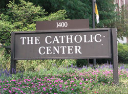 The front of the Archbishop O'Meara Catholic Center in Indianapolis